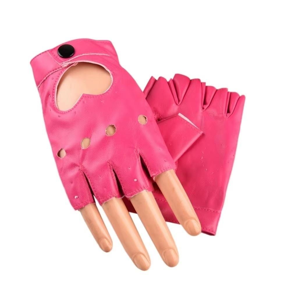 Solid Color Y2k Leather Gloves Harajuku Half Finger Mittens Women Leather Gloves Motorcyclist