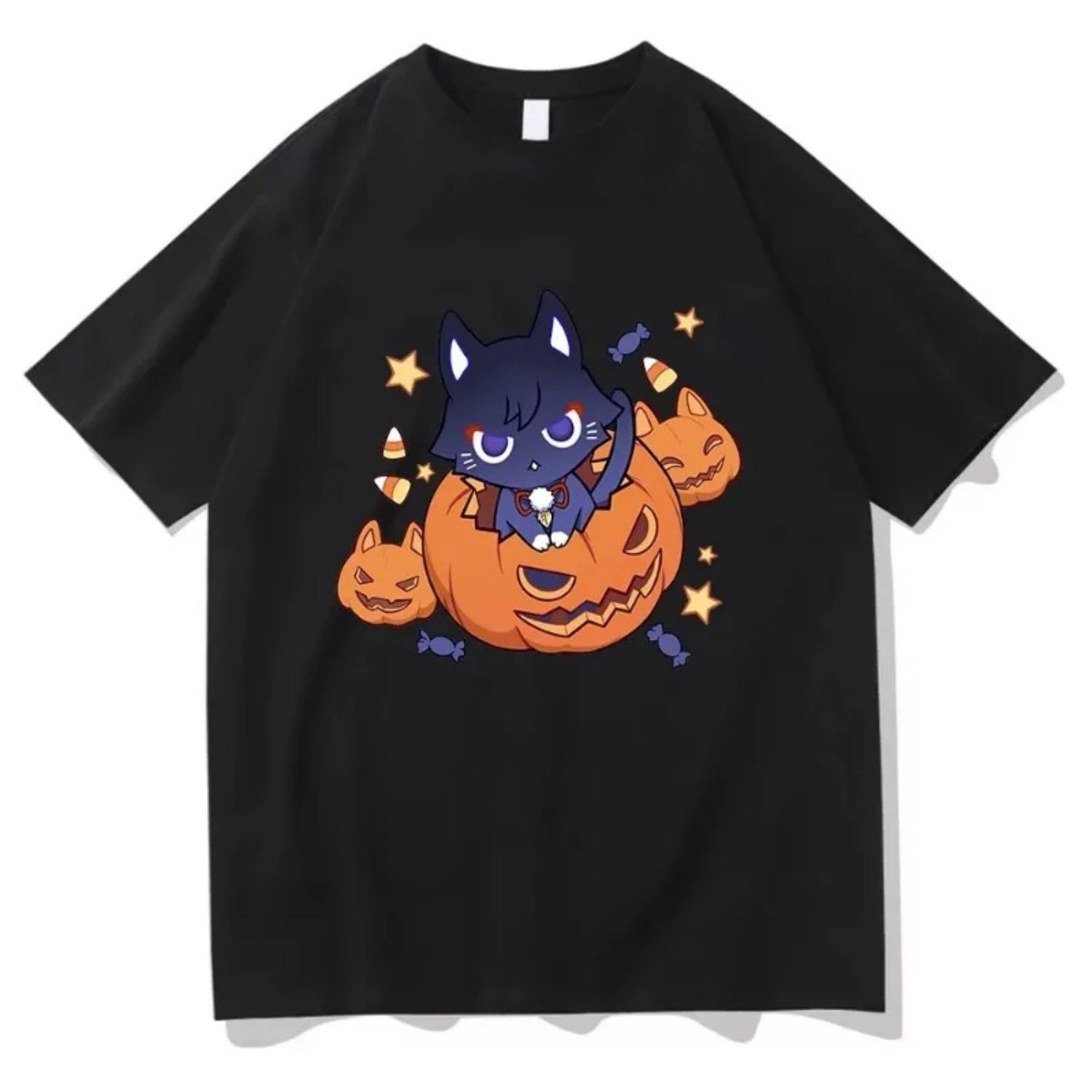 

Genshin Impact Scaramouche Cat T Shirt Funny Clothing Harajuku Halloween Tops Vintage Unisex Graphic T Shirts Tops S чёрный