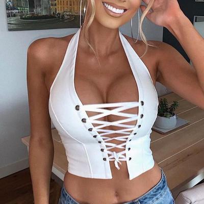 Women's Summer Hanging Neck Sexy Backless Tie Short Top