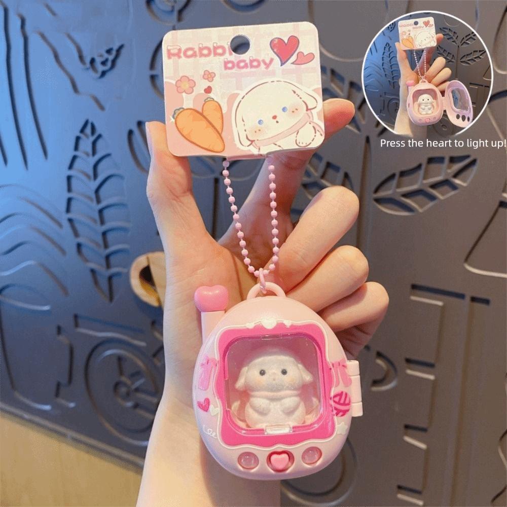 Retro Television Cat Dog Keychain Press Flash Animals Doll Keyring Light Up Pendant  Birthday Gifts