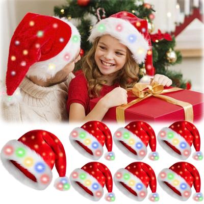 Christmas Light Up Hat with Flashing LED Lights for Holiday Parties Soft Plush Santa Cap with Battery Glow for Adults and Kids