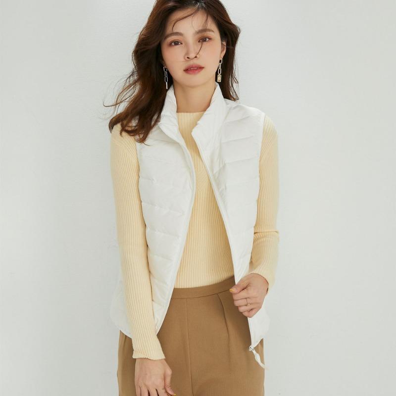 Feather new women's 90-fleece solid color women's clothing stand-up collar vest seamless down jacket vest large size jacket