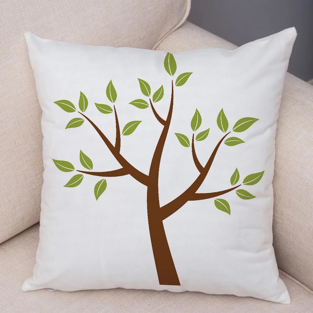 Nordic Style Green Leaf Cushion Cover Decor Cartoon Tree Print Pillow Case for Sofa Home Car 45x45cm Soft Plush Pillowcase