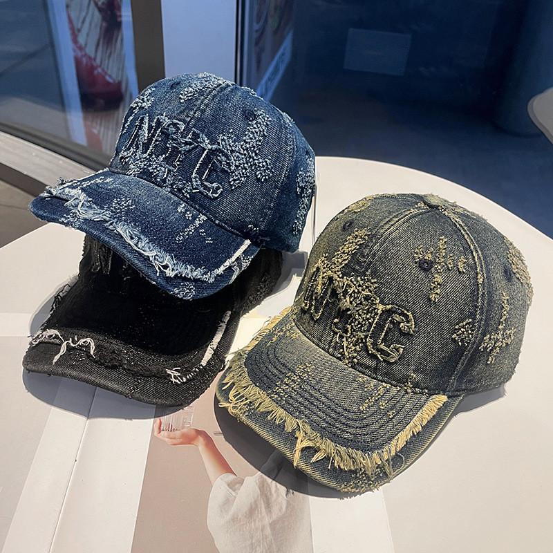 Denim Baseball Cap For Women With Letter Print And Sun Protection For Summer Casual Style