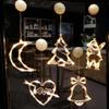 Battery-Powered LED Christmas Suction Cup String Lights with Reindeer, Bell, Snowflake, and Tree Designs