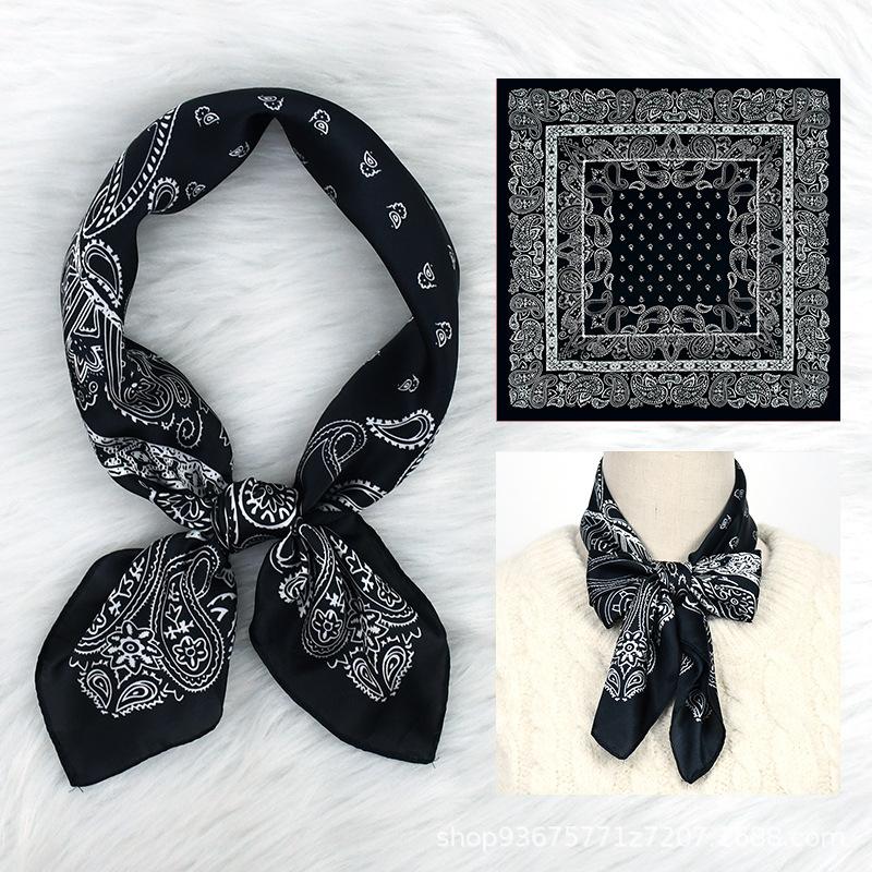 Versatile and practical 71 imitation silk double cashew flower square scarf scarf new black fashion women's neck silk scarf