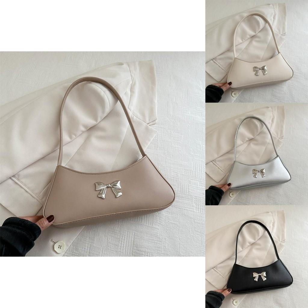 Chic Bowknot Korean Style Soft Leather Baguette Bag For Summer 2024 In Trendy Colors