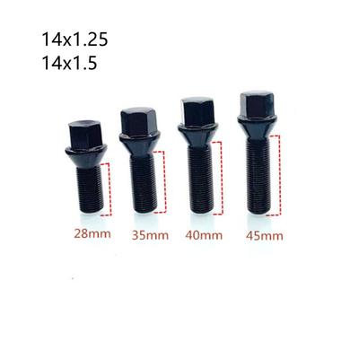 Parafusos de Roda Pretos m14x1.5  14x1.25 28mm/35mm/40mm/45mm  Haste Assento Cônico Aftermarket ET Estendido Prisioneiros