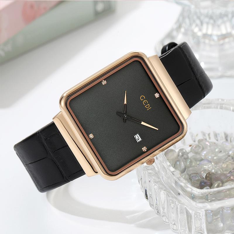Women'S Simple Square Calendar Watch Fashion Personality Two-Pin Belt Quartz Watch