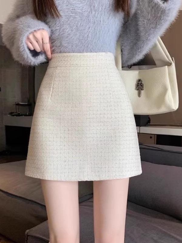 Chic High-Waist A-Line Skirt: Autumn/Winter Silk-Blend, Anti-Exposure, Hip-Hugging