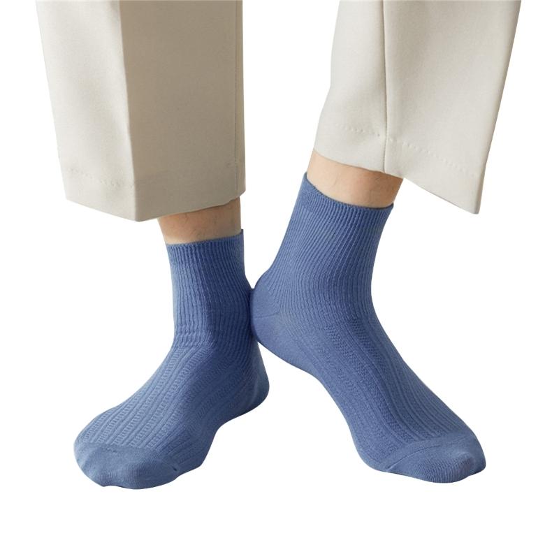 Solid Color Men Sock Spring Autumn Casual Basic Stocking Vertical Stripes Breathable Comfortable Casual Sports Socking