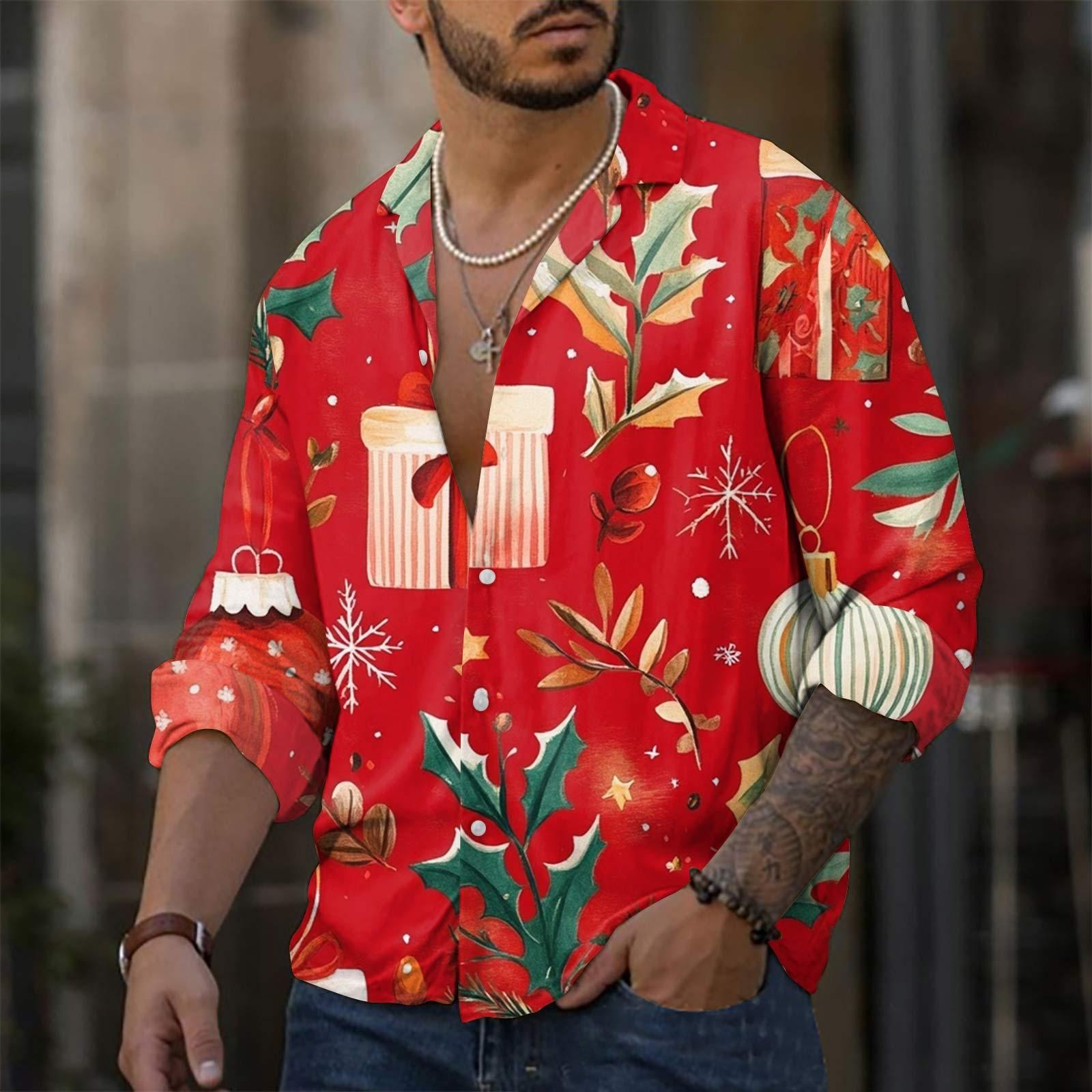 

Мужская повседневная свободная рубашка с длинными рукавами, модная рубашка с лацканами, топ XL красный