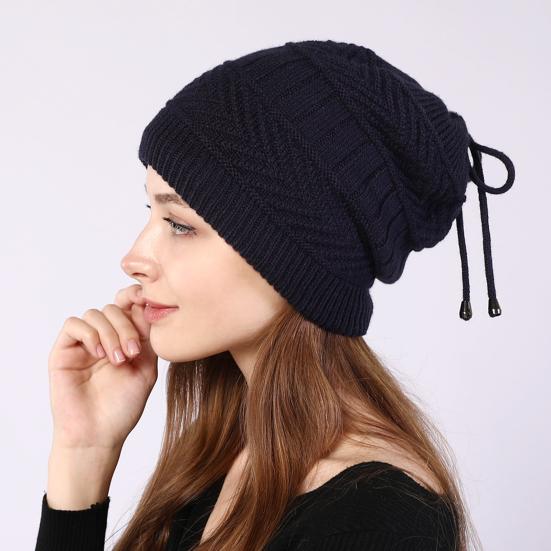 Beanie Hat Solid Color Adjustable Autumn Winter Plush Lining Windproof Hat Scarf for Outdoor