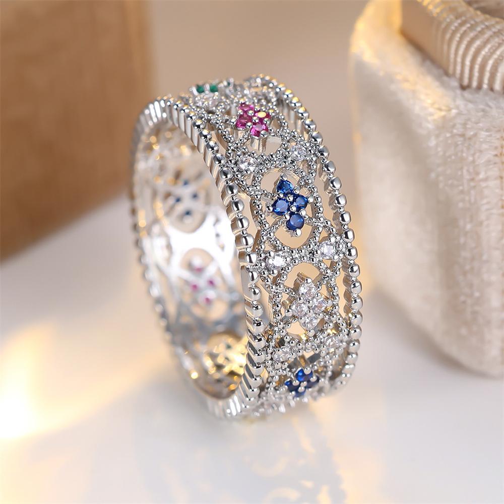 Multicolor Zircon Hollow Oval Rings For Women Vintage CopperColor Engagement Ring Wedding Jewelry Bridal Valentine's Day Gifts