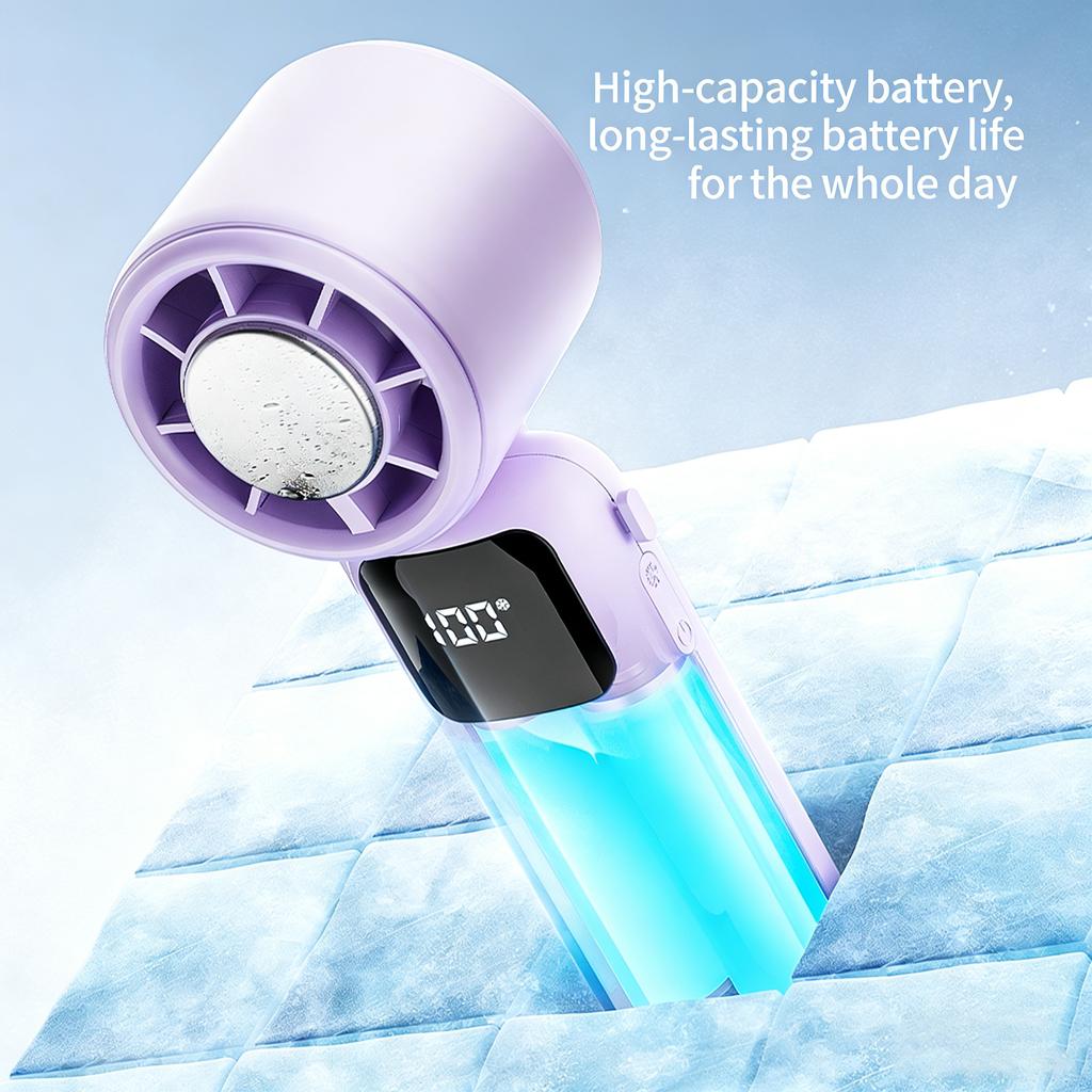 16°C Icy Cold Portable Handheld Fan Foldable Neck Hanging Fan 100 Speeds Rechargeable Mini Fan with Digital Display
