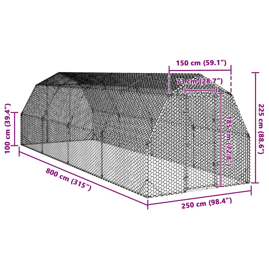 Vidaxl Pollaio Per Galline, 2,5X8X2,25 M, Acciaio