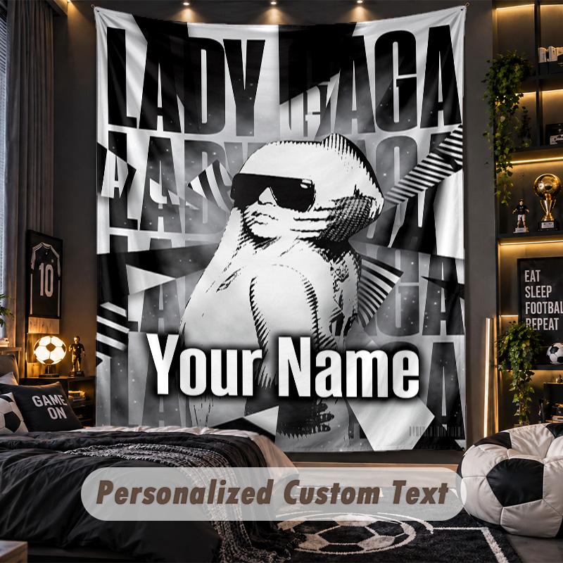 Personalized Wall Tapestry,Lady Gaga Custom Printed Name, Fabric Wall Art For Indoor Room Backdrop