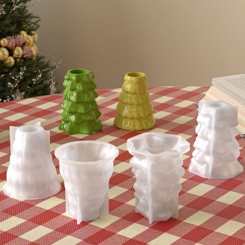Flexible Silicone Mold For DIY Resin Christmas Tree Candle Holder Base Crafting With Dried Flower Decoration