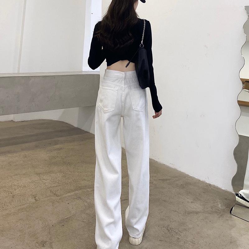 Spring Summer High Waist Loose White Floor Sweeping Wide Leg Denim Pants For Ladies Casual Pants Oversize Denim Trousers