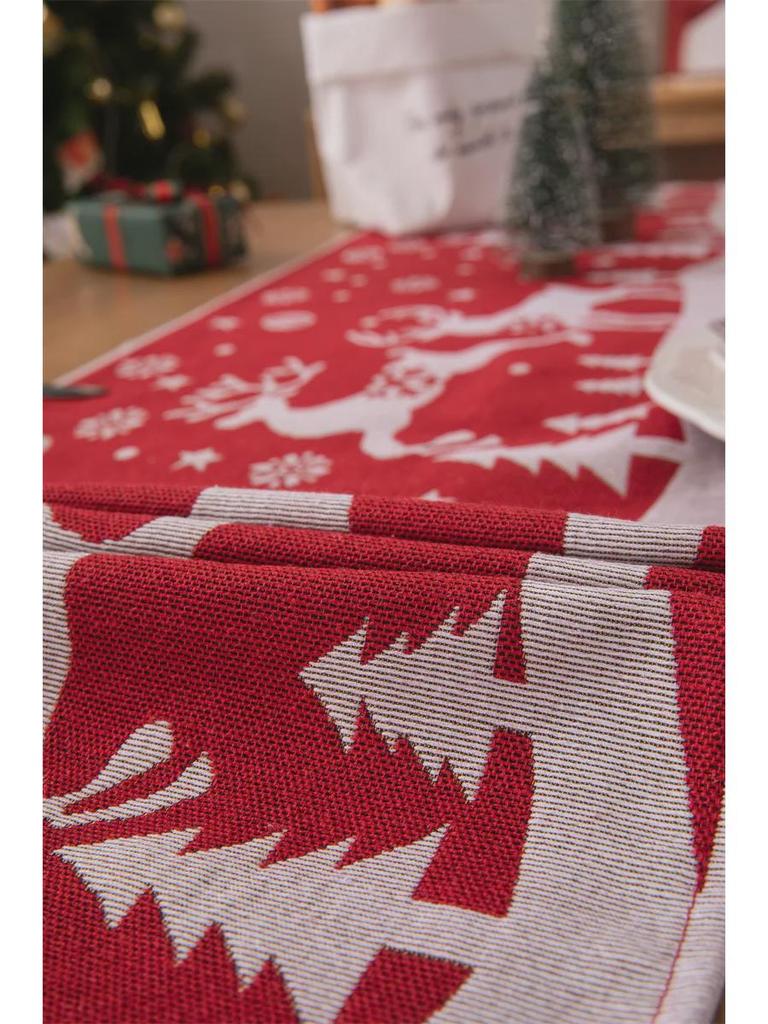 Jacquard Polyester-Cotton Christmas Table Runner with Floral Bells
