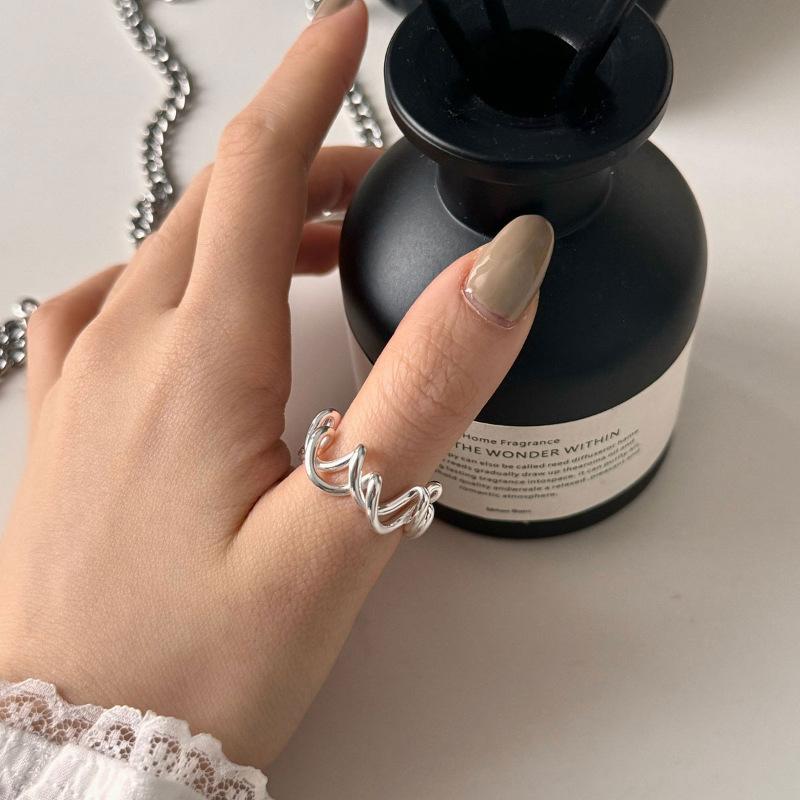 PANJBJ 925 Sterling Silver Black Agate Ring For Women Girl Geometry Entanglement Irregular Trend Jewelry Party Gift Dropshipping