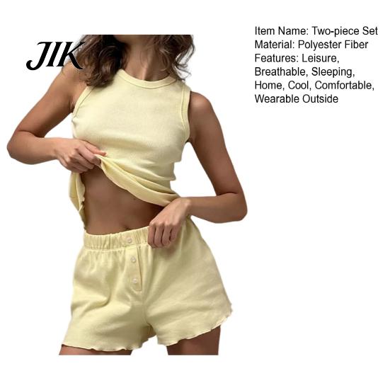 Soft And Skin-friendly Lounge Set Women's Two-Piece Crew Neck Sleeveless Ribbed Tank Top Elegant Outfit Elastic Waist Shorts Summer Casual
