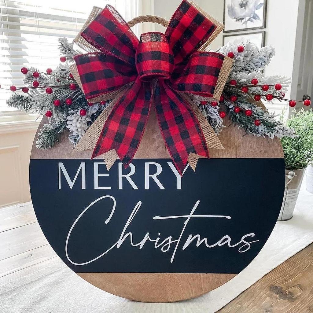 Christmas Hanging Sign Scene Door Wreath for Indoor Outdoor Farmhouse Winter Red