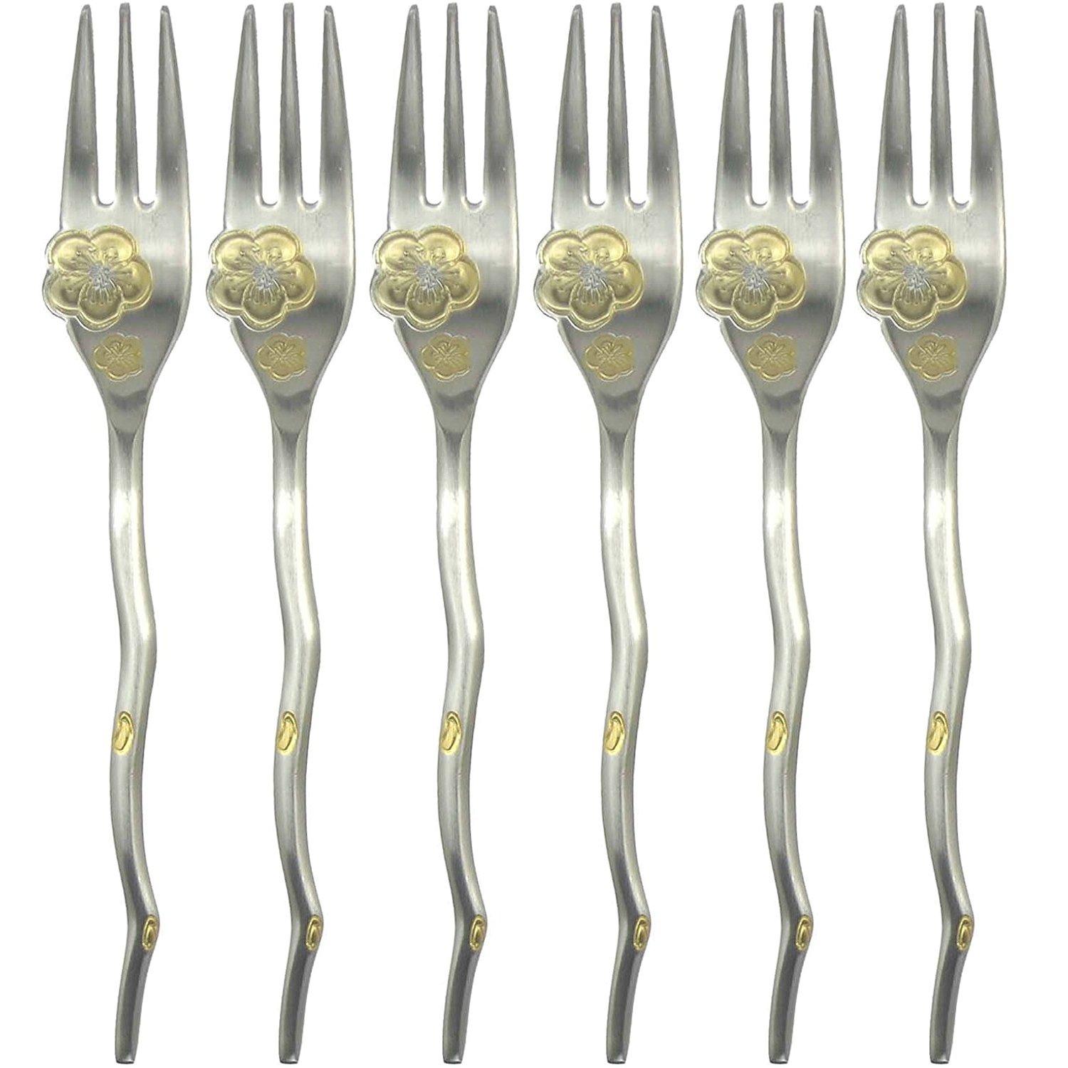Nagao Koubai Hime Fork Set of 6 with Gold Made in Japan Accents,