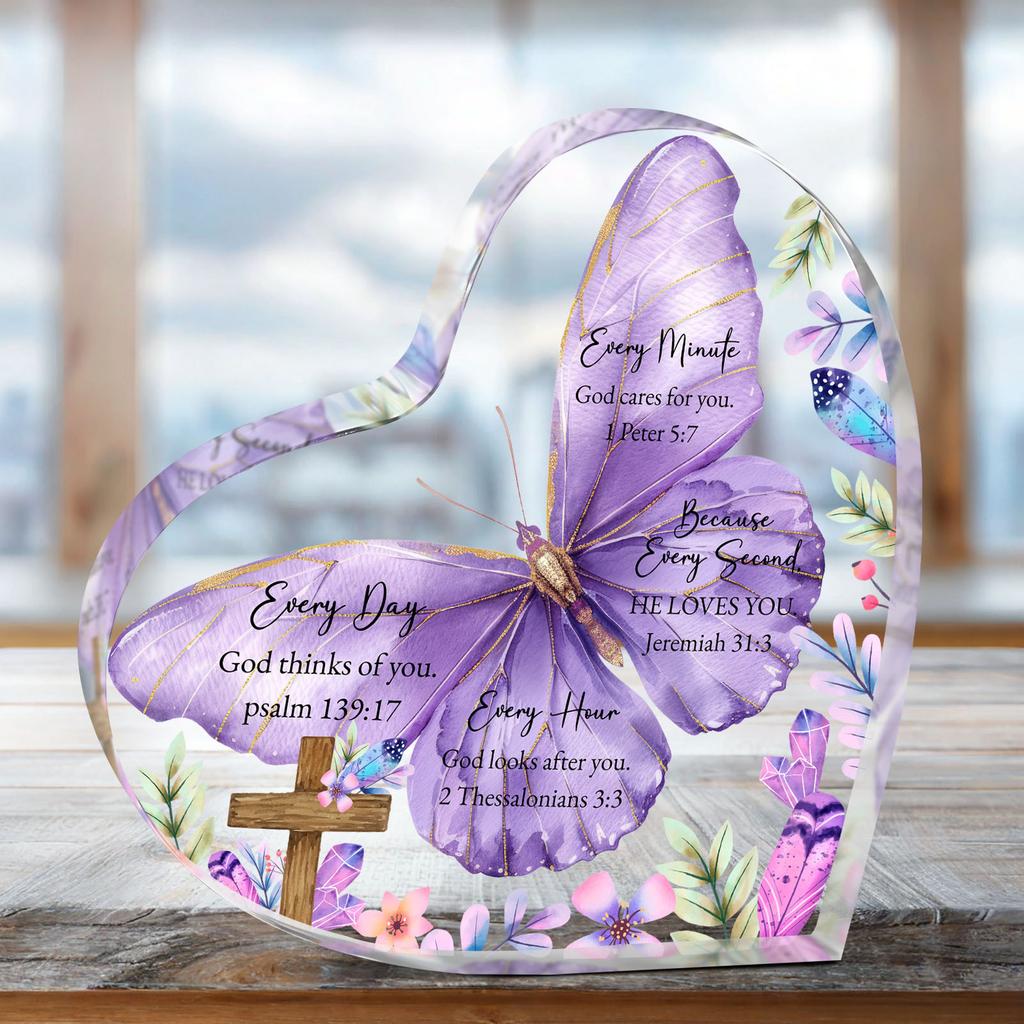 2D Flat Acrylic Purple Butterfly Decorative Plaque and Ornament for Christians,Home Desk Living Room Acrylic Decoration,Rustic Acrylic Decor for Yard