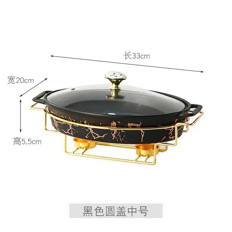 Nordic Style Oval Ceramic Soup Pot Household Hotel Tableware Casserole Holder Candle Heating Fish Plate Binaural Dry Pot