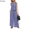 Women Sleeveless Vest Tops and Pants Casual Stripe Print Two Piece Suit Sets