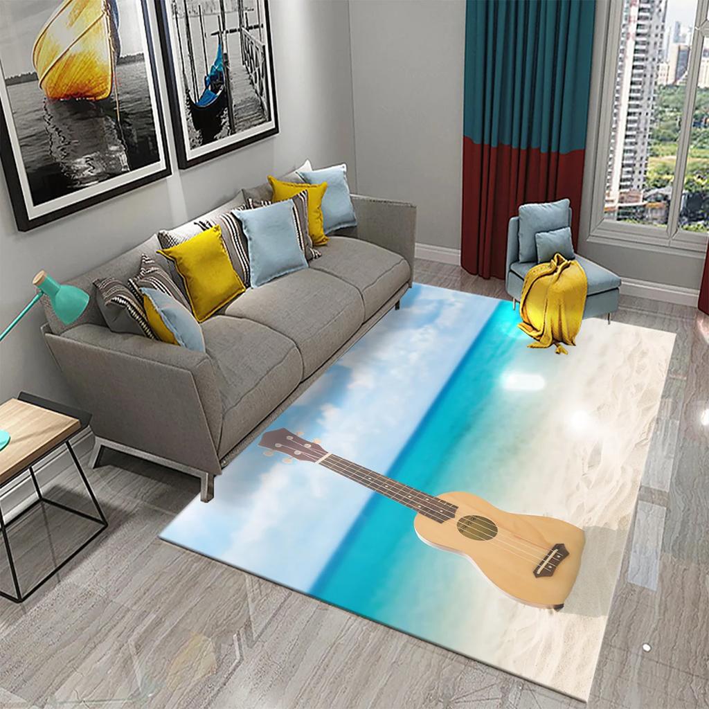 3D Water and Fire Guitar Carpet Music Enthusiast Carpets for Living Room Bedroom Decoration Kitchen Bathroom Non-slip Floor Mats