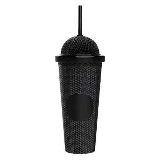 Vaso con Patrón de Diamantes y Pajita, Vaso para Batidos con Boquilla, Vaso Texturizado para Bebidas Frías con Café Helado, Botella de Agua Reutilizable de Plástico para el Hogar y la Oficina,