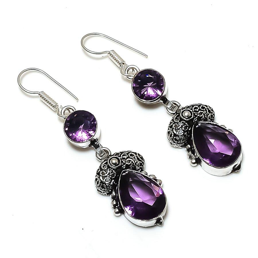 

Подарочные серьги ручной работы из стерлингового серебра 925 пробы с натуральным аметистом 2,17 дюйма z8G55