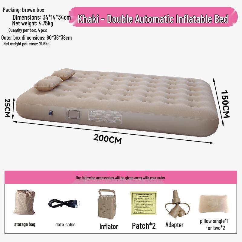 Portable Double Flocking Air Mattress with Built-in Pump for Camping