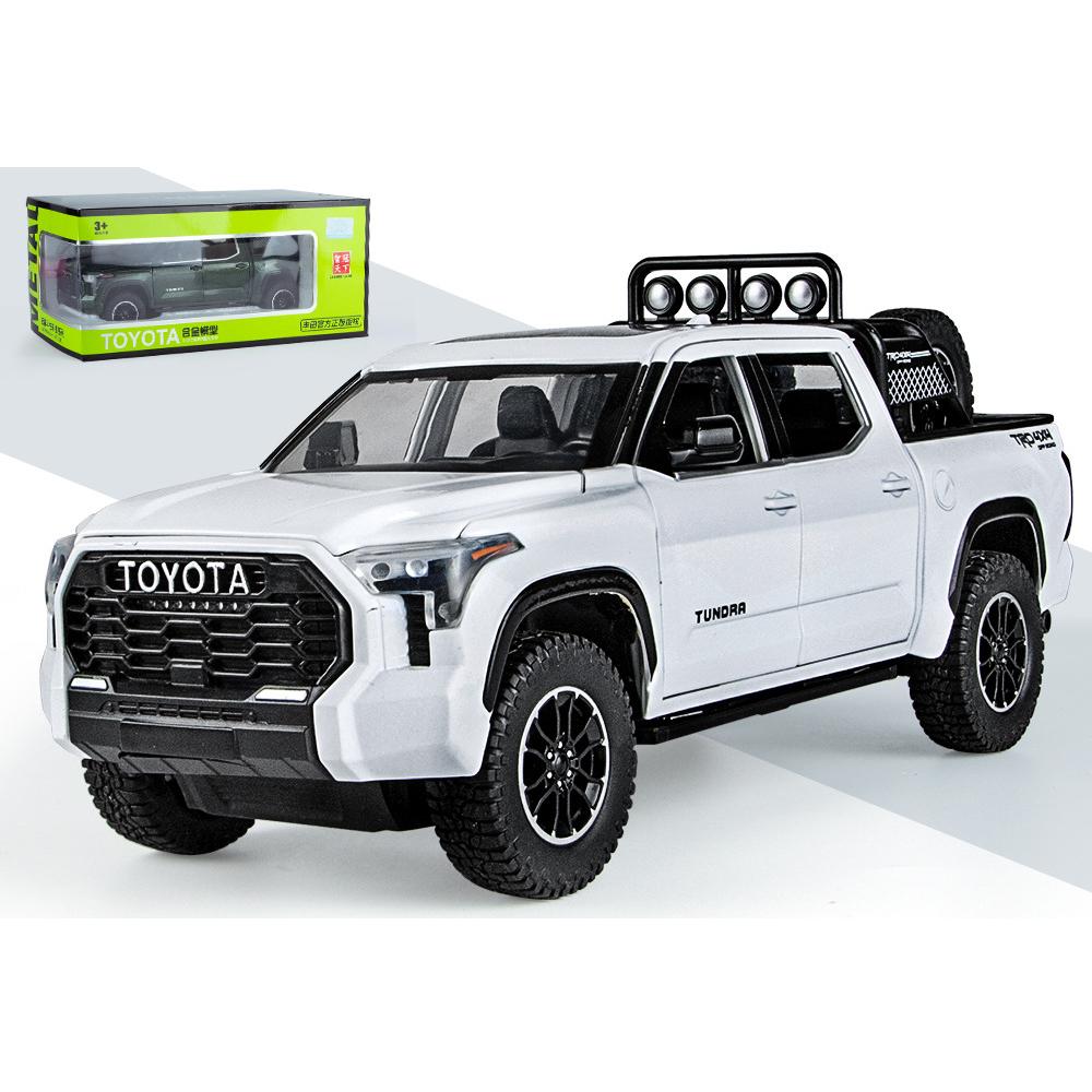 

1/24 игрушечные грузовики для мальчиков Toyota Tundra, литая под давлением металлическая модель, игрушечный пикап, модель автомобиля с откидной спинкой, игрушечные грузовики со светом и звуком для мальчиков 4-7 лет 1/24-Size:22*9.5*9cm