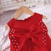 New Sweet Girl's Big Bow Beaded Cake Tank Dress
