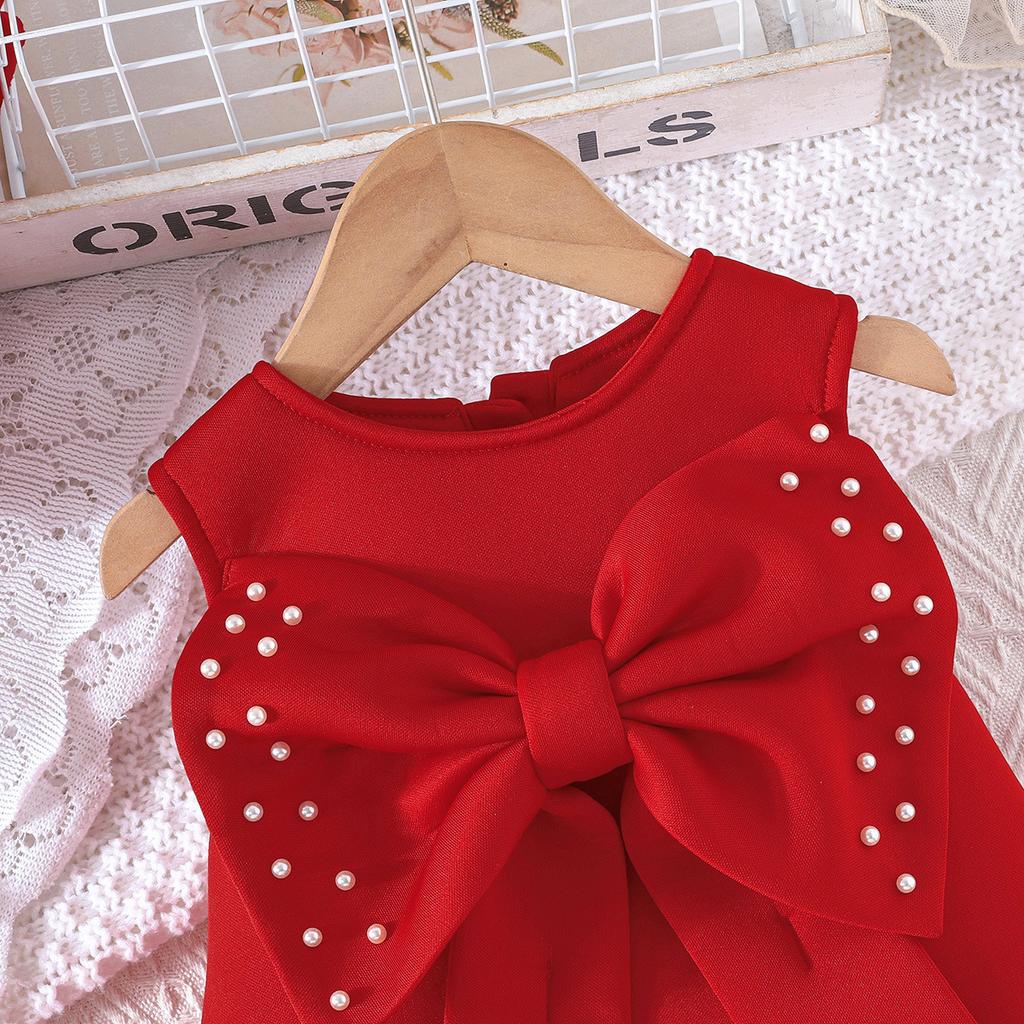 New Sweet Girl's Big Bow Beaded Cake Tank Dress
