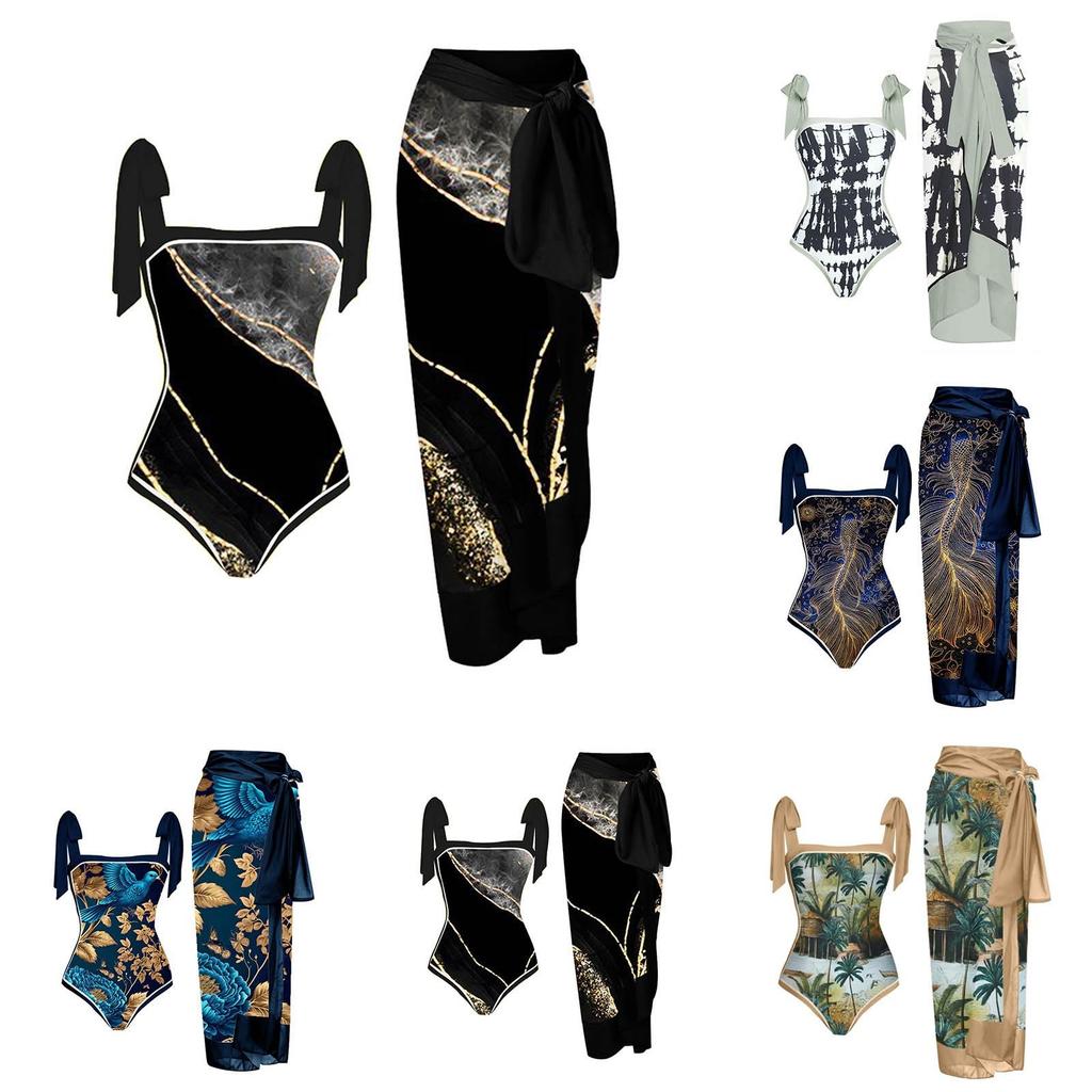 Swimsuit Women Plus Size Bikini Vintage Colorblock Abstract Floral Print Monokini Bikini Swimsuits Two Piece Tankini Set