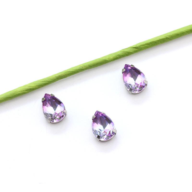 Silberne Klaue Tropfenförmiger Turmalin Diamant Farbverlauf Edelstein für DIY Schmuck, Schuhe, Taschen - 10x14mm Kristallstein.