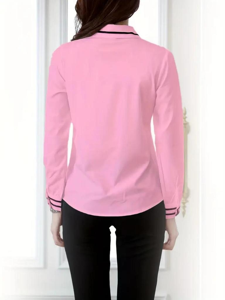 Classic Women's White Office Shirts with Contrasting Collars and Cuffs - European, American, Japanese, Korean Styles