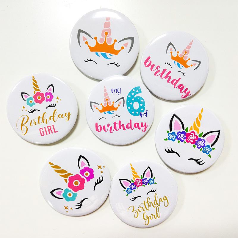 New Unicorn Theme Series Party Badge Baby First Birthday Cartoon Digital Badge 