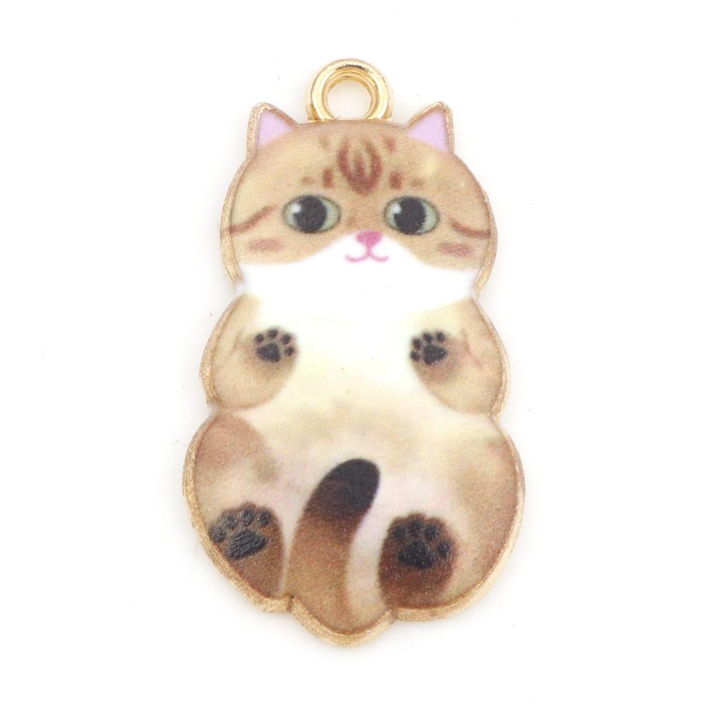 10PCs Cute Cartoon Cat Charms Multicolor Animal Enamel Gold Color Metal Pendants DIY Necklace Bracelets Jewelry Making 25mmx14mm