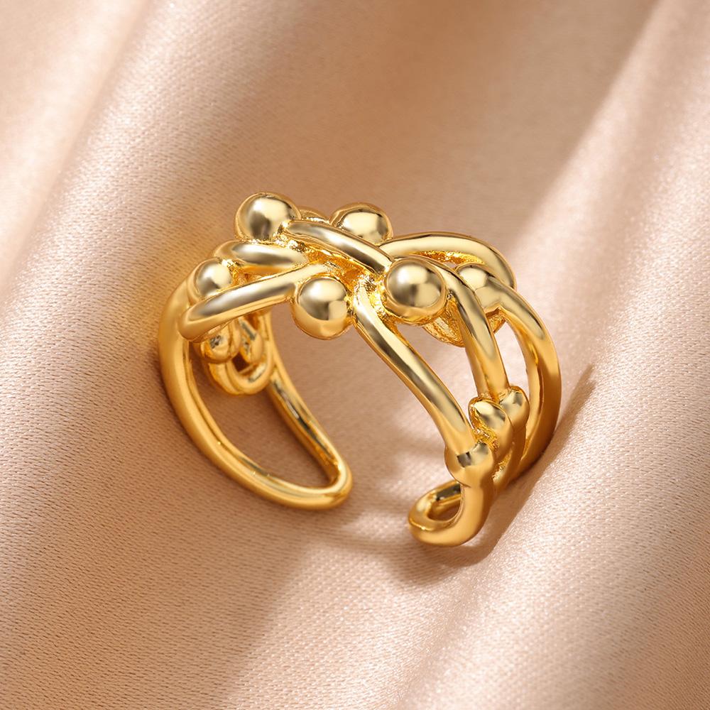 Zircon Geometric Ring For Women Gold Color Openning Stainless Steel Ring Wedding Waterproof Jewelry Gift Anillos Mujer