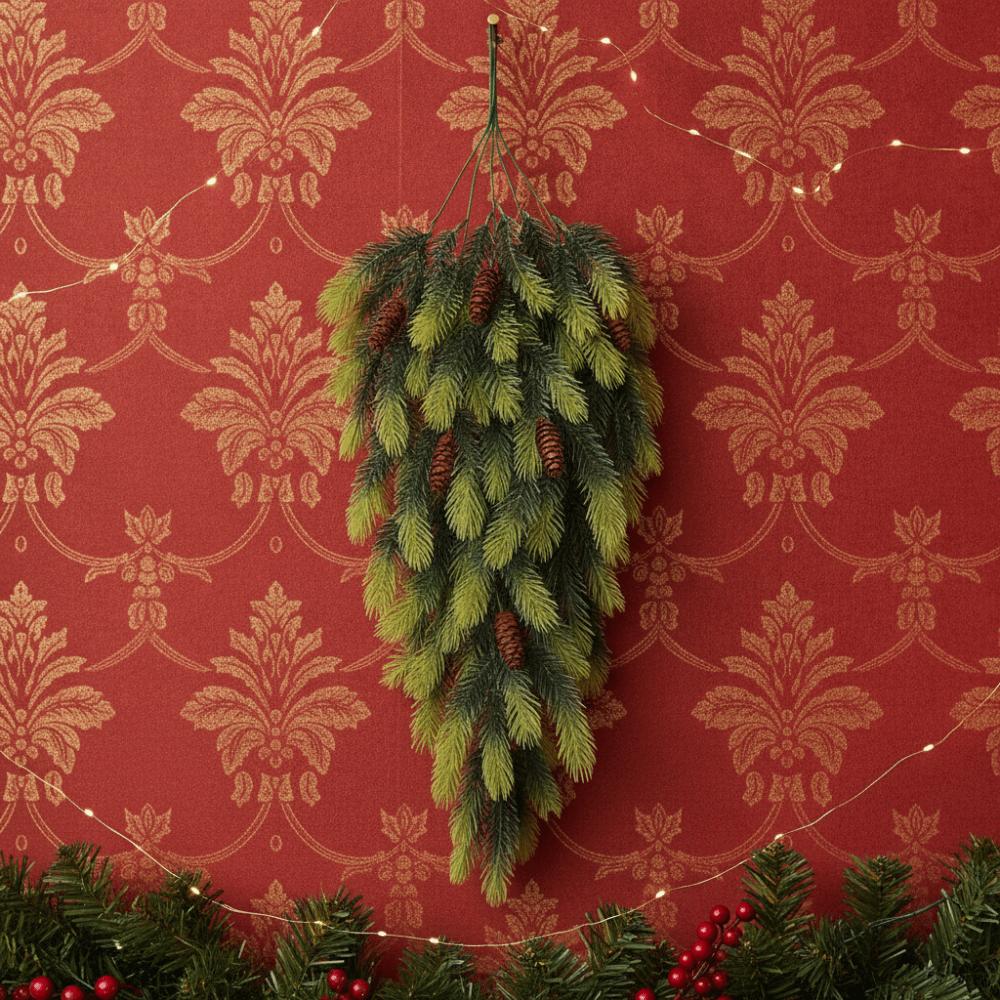 Simulated Hanging Pine Needle Branches Hanging Snowy Norfolk Pine Needles Indoor