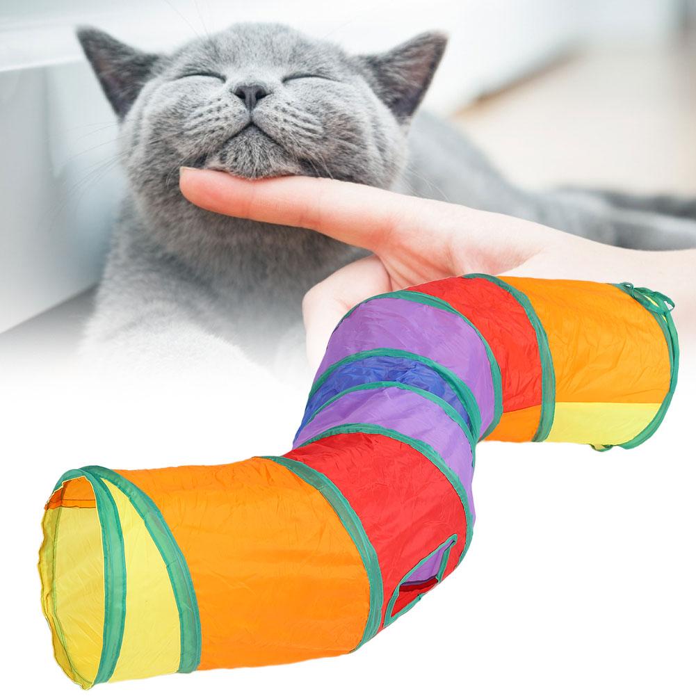 S Shaped Foldable Tunnel Cat Kitty Training Interactive Rainbow Color Tube Pet Toy