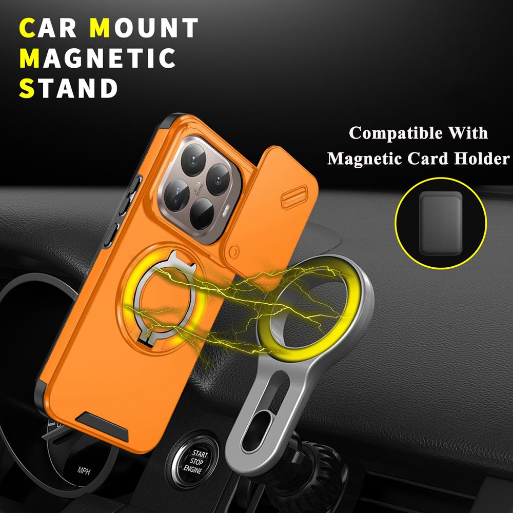 KEYSION 360° Rotating Ring Stand Phone Case for Xiaomi 15T 15T Pro Silicone+PC Slide Camera Protection Magnetic Shockproof Cover
