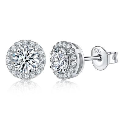 Round Cut 1.0CT Certified Moissanite Earrings for Women 925 Silver D Color Moissanite Ear Studs Party Fine Jewelry