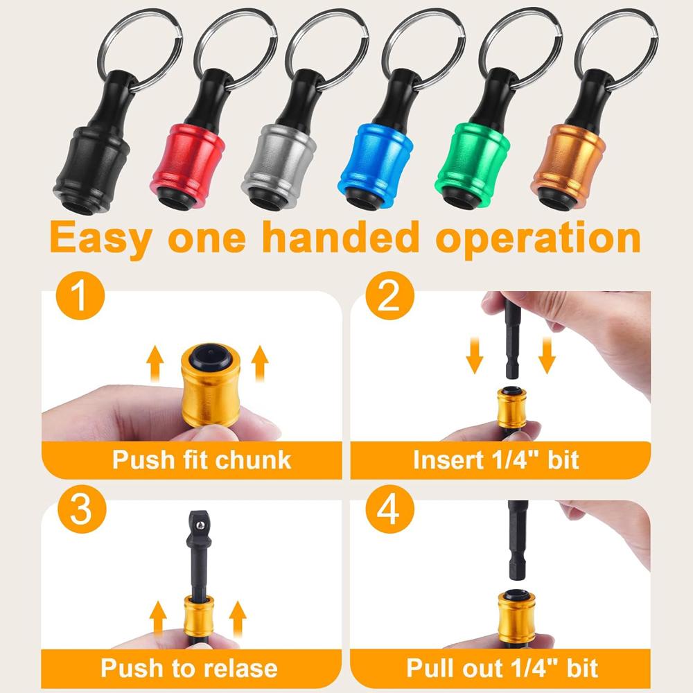 Screwdriver Bit Holder Keychain With Carabiner 1/4" Hex Shank Quick Release Extension Bar Screw Adapter Attachment Small Tool