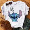 Cartoon Kawaii Lilo Stitch Graphics Women T-Shirt Summer Tees Loose 90S Short Sleeve Blouses O-Neck Ladies White Y2K Tops